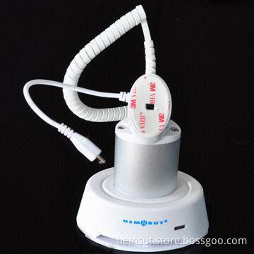 Anti-theft display stand for cell phone, cylinder tall white with alarm function
